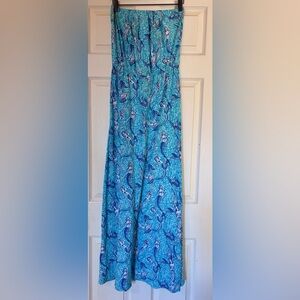 Lilly Pulitzer Blue and White Strapless Dress